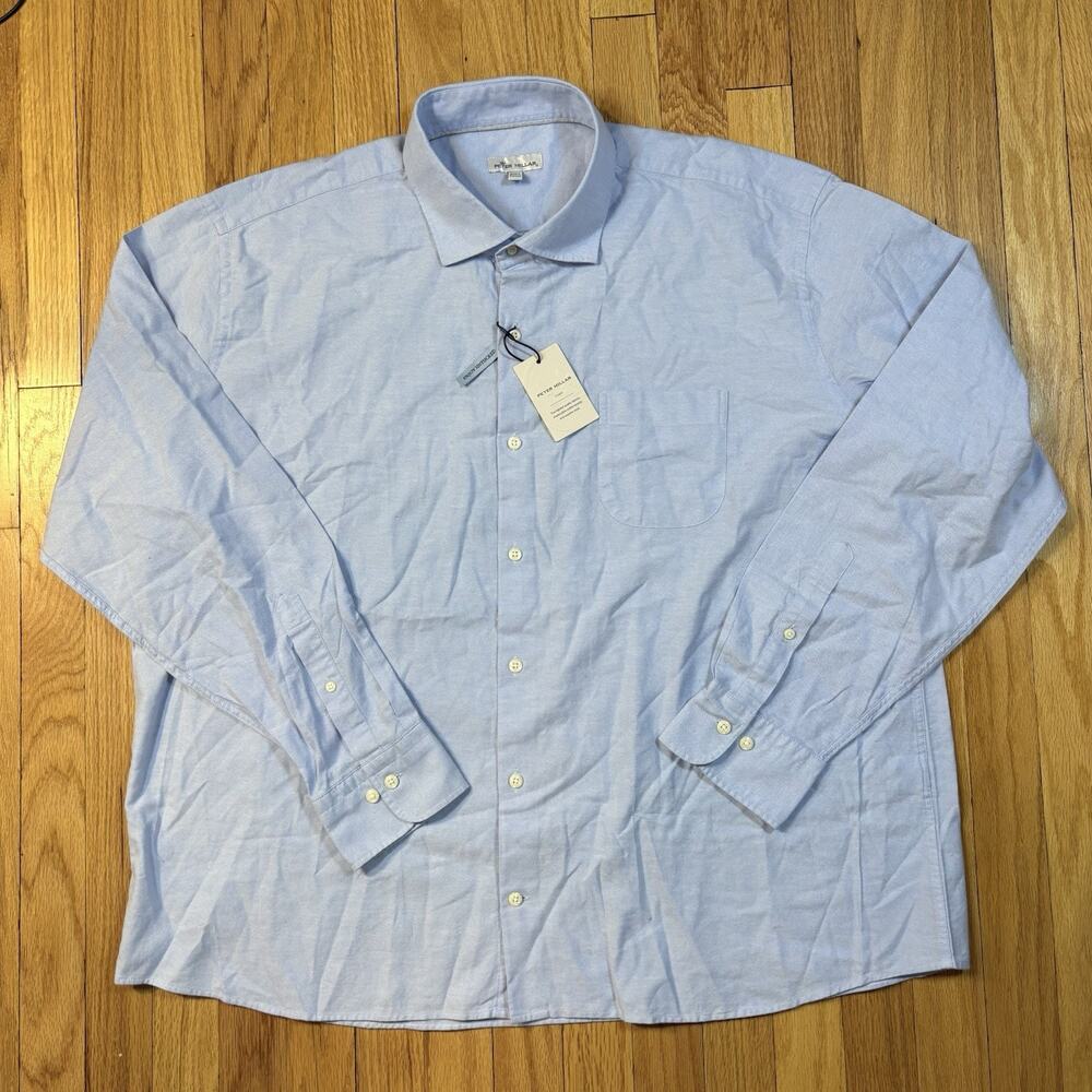 NWT Men’s 2XL Peter Millar Crown Sport Hadley Oxford Button Button Shirt Blue